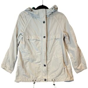 COACH Hooded Raincoat Lightweight Slicker Jacket Sz XS Netural Full Zip Luxury